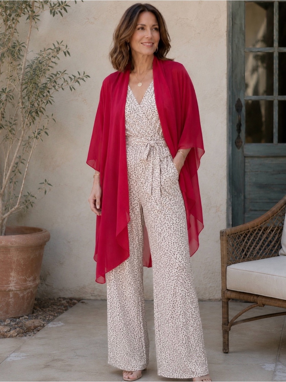 Sheer red drape shawl